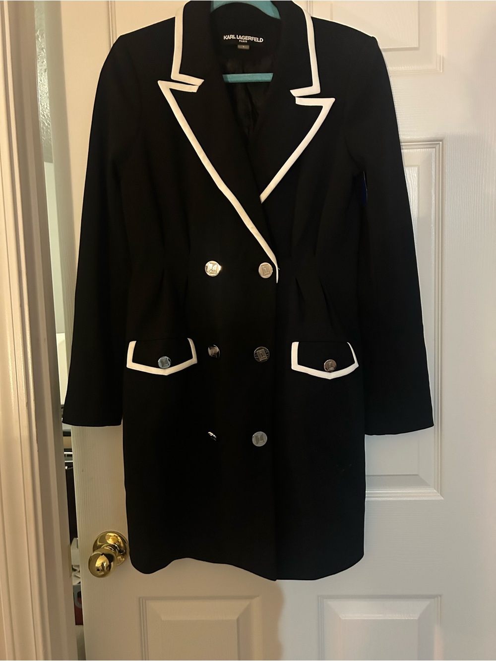 Karl Lagerfeld Paris Scuba Crepe Blazer Mini Dress Black White size 8